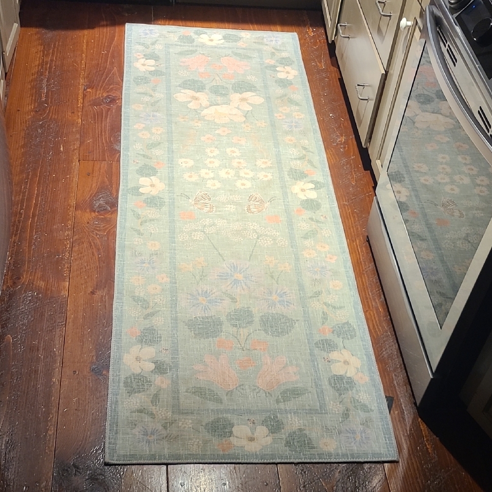 Rifle Paper Co. Pastel Floral Kitchen Runner - Green and Cream